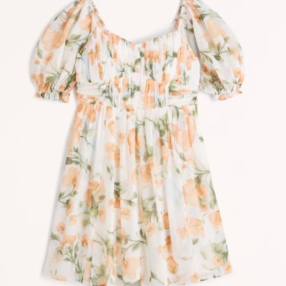 Abercrombie & Fitch Ruched Ruffle Puff Sleeve Mini Dress - Size SMALL